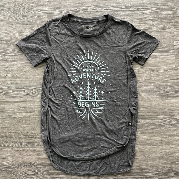 SzS Tentree Charcoal Grey with teal print  Graphic Short Sleeve T Shirt VGUC - Picture 9 of 12